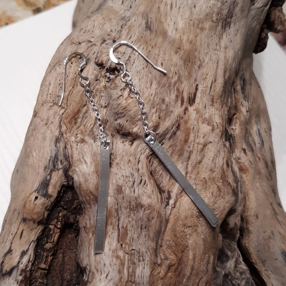 Silver Bar Chain Earrings